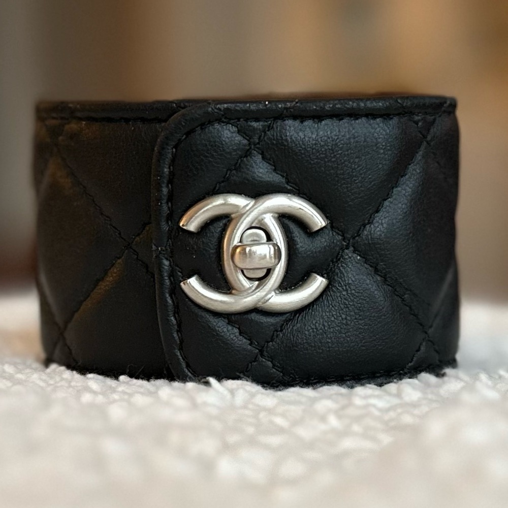 ❌SOLD❌ CHANEL Quilted Leather Black Bracelet Cuff in Size Medium